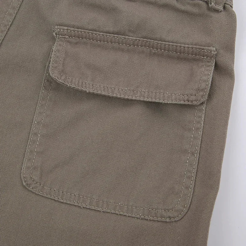 American Retro Washed Pocket Straight Leg Workwear Shorts for Female Boyfriend Mid Waist Casual Jeans Loose Pants Trendy Ins