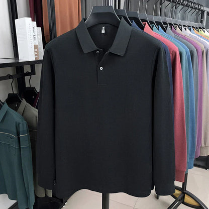 100%pure cotton autumn winter men's high-end designer fashionable long sleeved boutique button casual comfortable polo shirt top