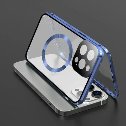 Metal Magnetic Case For Magsafe iPhone 17 Pro Max 16 15 14 13 12 Pro Max Plus Lens Protection Double Sided Glass Snap Lock Cover