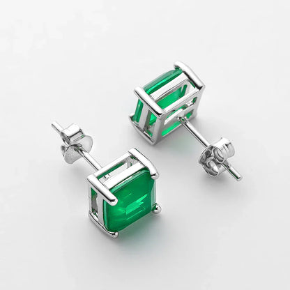 7*7mm emerald Stud Earrings for Women S925 Sterling Silver Lab Paraiba Tourmaline Gemstone Wedding Earrings Fine jewelry