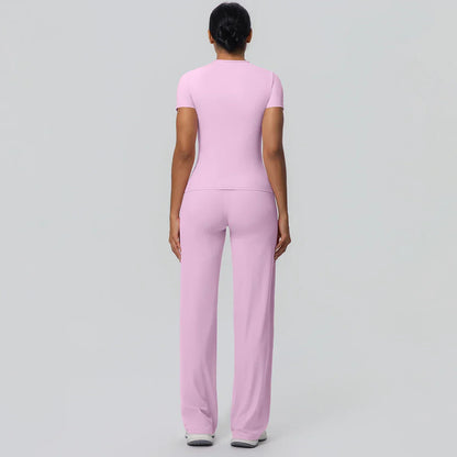 Fitness Sports Workout Yoga Set for Women Naked Feel Slim Casual Workout Top T-Shirt Quick Drying Push Up Running Pants Yoga Set
