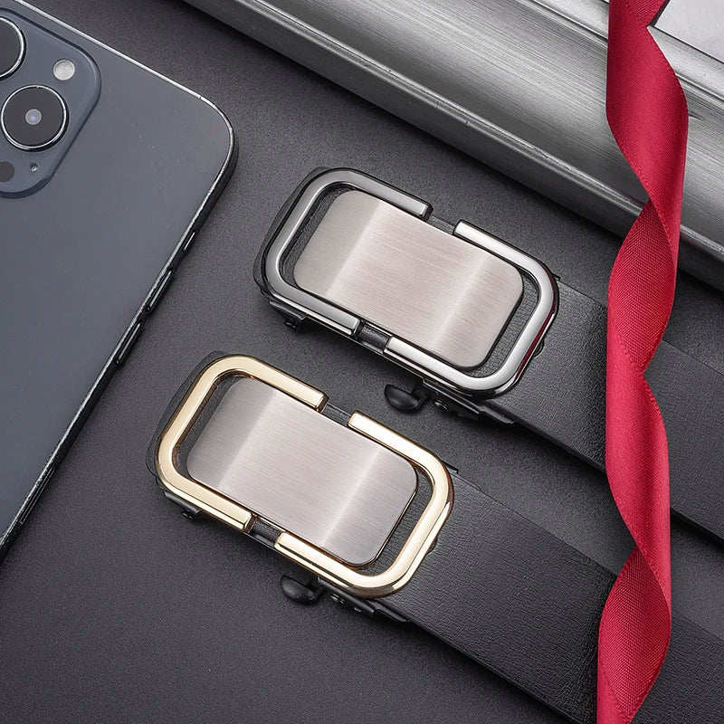 Personalized Men's Business Alloy Automatic Buckle Belt With Casual Pants And Shorts Accessories Fashionable Men's Birthday Gift