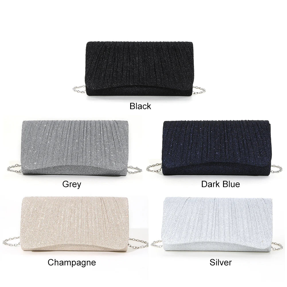 Women Shiny Crossbody Bag Elegant Sparkle Shoulder Bags Clutch Bag Fashion Chain Tote Handbag Ladies Chic Evening Wedding Clutch