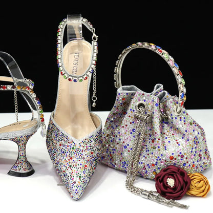 New Arrival Fashion Style Pointed Shoes Bag Soft Handle Bag Anklet Design Medium Heel Ladies Shoes Suitable for Wedding Party