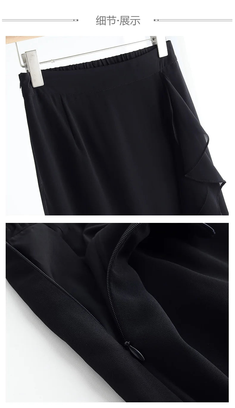 Fashion Irregular Fishtail Chiffon Skirts Elegant High Waist Summer Luxury Party Skirt Female Ruffles Long Skirts
