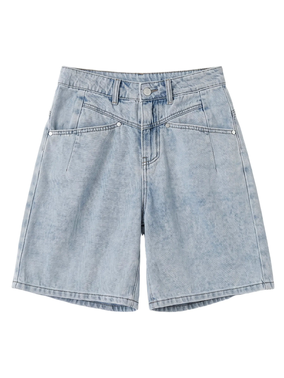Fashion Women Shorts Mid-length Blue New Dividing Line Design Retro Washed Cotton Straight Leg Short Jeans Summer 2026