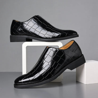 Mens Classic Temperament Brown Crocodile Embossed Leather Loafers Slip On Formal Dress Shoes For Business Office And Casual Wear