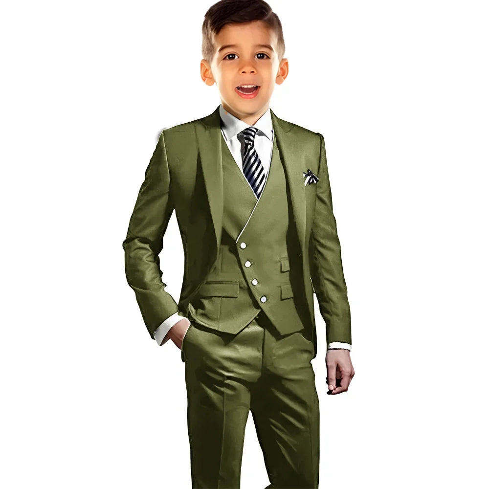 Boys Elegant Peak Lapel Suit Set 3 Pieces Birthday Party Outfit,Autumn Long Sleeve Tuxedo Wedding Guest Clothes,Plus Size Suits