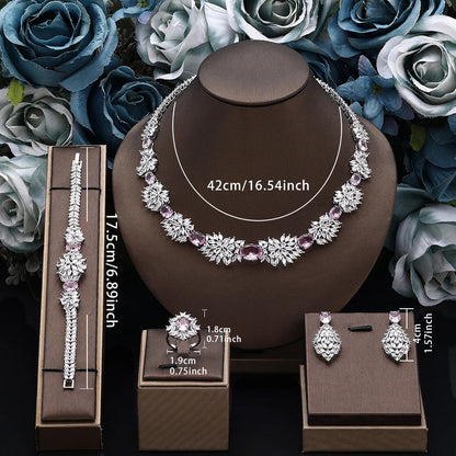 2025 New 4-piece Bride Zirconia Full Set Women's Party Jewelry, Luxury Dubai Nigeria CZ Luxury Crystal Wedding Necklace Set