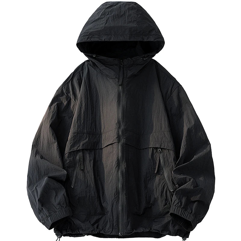 UPF50+ Men's Hooded Sunscreen Jacket Summer Ultra Thin Zipper Pocket Windbreaker Elastic Cuffs Outdoor Hiking Fishing Skin Coats