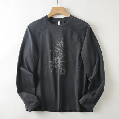 Unisex High-Stretch Breathable Long-Sleeve T-Shirt – Antibacterial, Moisture-Wicking & Quick-Dry with Waffle-Knit Print Outdoor