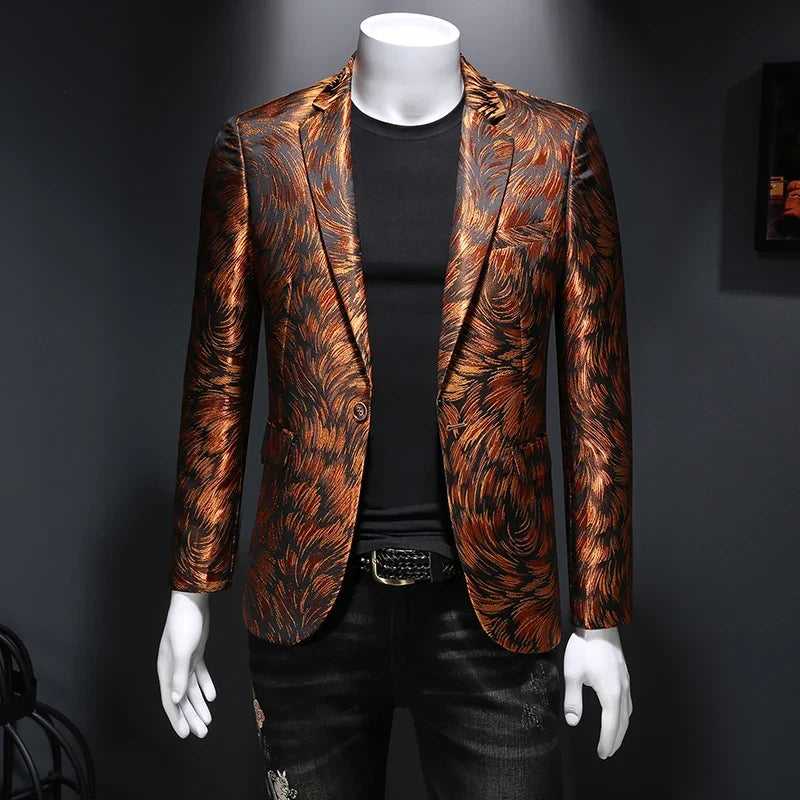 Spring Luxury Embroidery Men Blazers New Men Gold Yarn Casual Suit Jacket Stage Dress High Quality Wedding Business Bleazer Man