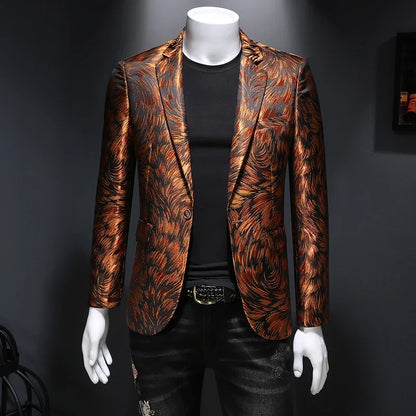 Spring Luxury Embroidery Men Blazers New Men Gold Yarn Casual Suit Jacket Stage Dress High Quality Wedding Business Bleazer Man