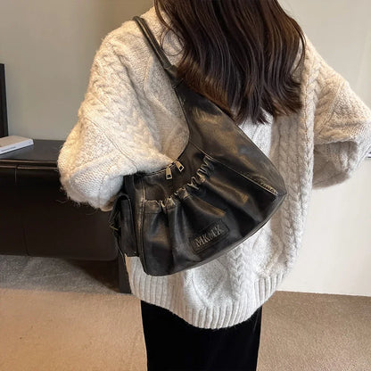 Distressed Vintage Shoulder Bags Women Pleated Y2K Design Large Capacity Retro Hobo Bag 2025 New Designer Handbags Luxury
