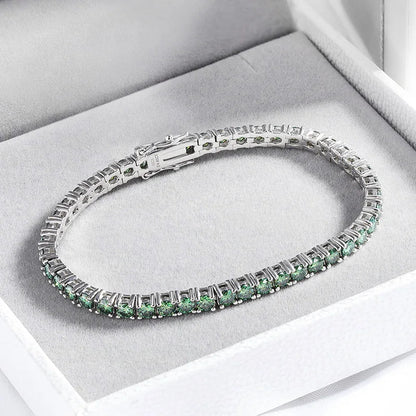 3/4mm GRA Certified Full Green Moissanite Tennis Bracelet for Women 18K Plated Lab Diamond 925 Silver Bracelet Men
