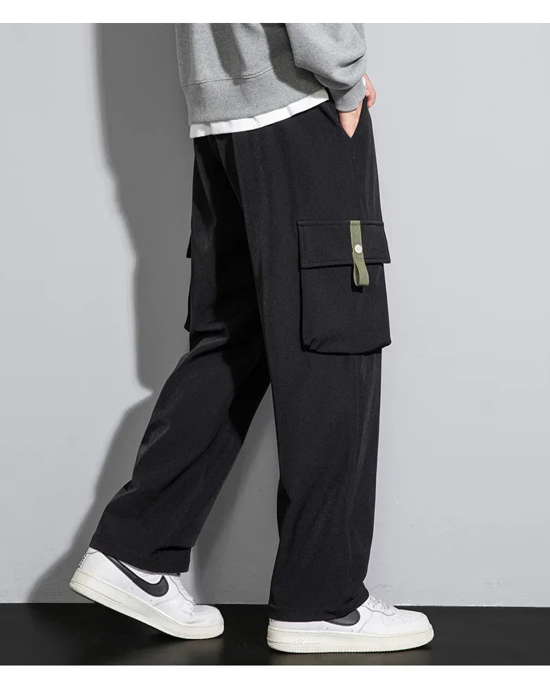 2026 Cargo Pants Men Straight Fit Wide Leg Fleece Lined Trouser Male Winter Fashion Loose Baggy Large Plus Size Warm Streetwear