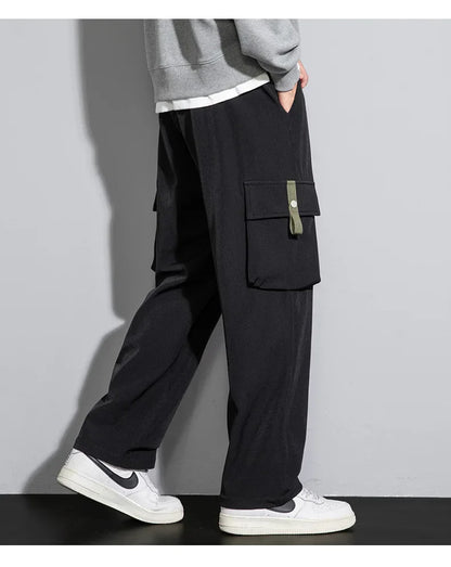 2026 Cargo Pants Men Straight Fit Wide Leg Fleece Lined Trouser Male Winter Fashion Loose Baggy Large Plus Size Warm Streetwear
