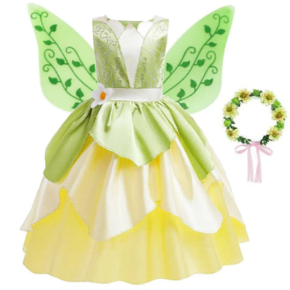 Tiana Costume Girl Dress Up Princess Girls Cosplay Role Playing Party Costumes Children Sleeveless Carnival Princess  Dresses