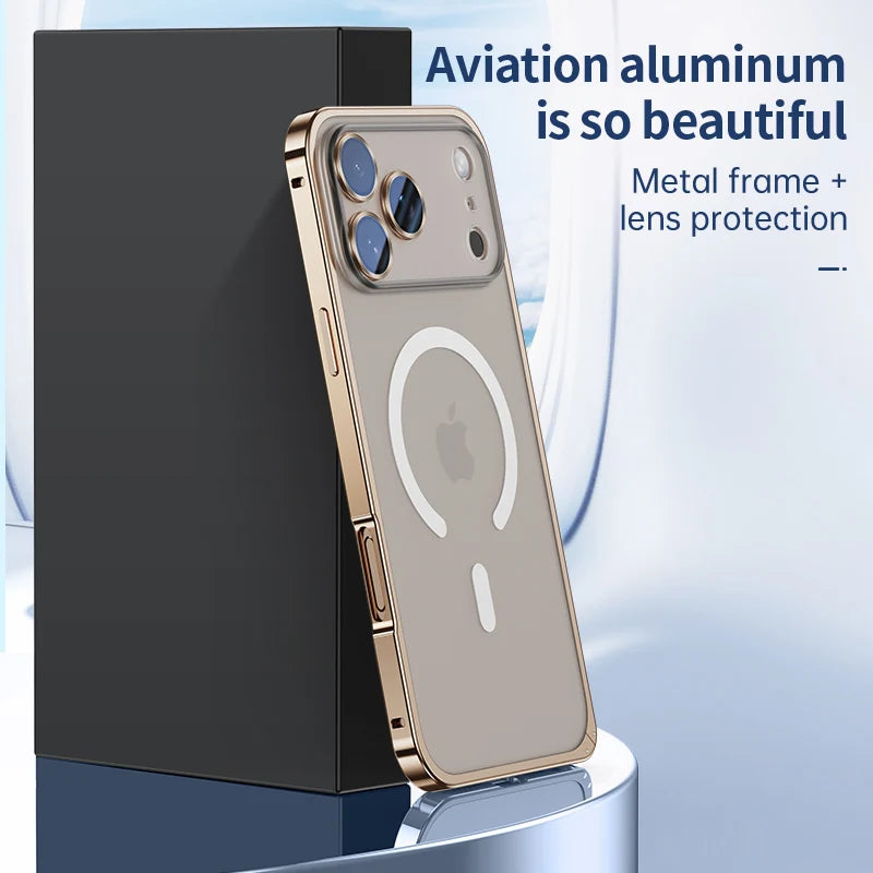 Aluminum Metal Case For iPhone 17 ProMax 16 15 14 13 12 Pro Max Plus with Magsafe Magnetic Charging Lens Glass Protector