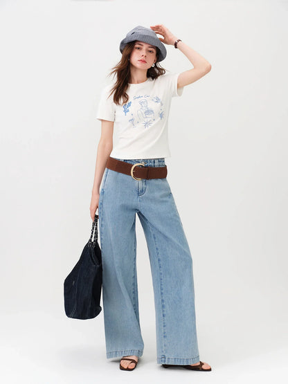 2026 Summer Women's Light Blue Vintage Barrel Leg Jeans, Horseshoe Fit High Waist Loose Trousers for Y2K Retro Street Style