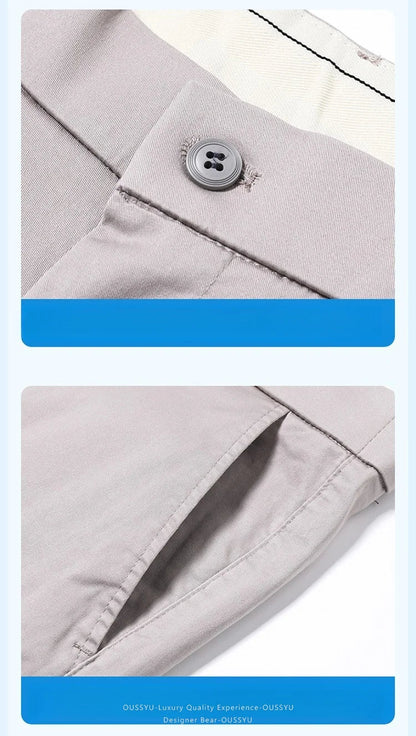 High Quality Summer Men's White Ankle Length Casual Pants 97%Cotton Breathable Straight Business Slim Work Chino Trousers Man