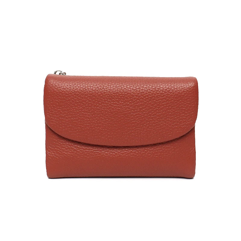 Portefeuille court minimaliste pour femme en cuir véritable avec rabat aimanté, porte-monnaie à trois volets, plusieurs fentes pour cartes, portable, usage quotidien