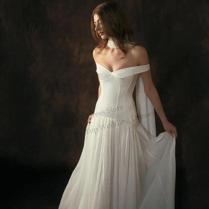 Off The Shoulder Chiffon A Line Wedding Dress Pleated Corset Back Bride Gowns Strapless vestido de casamento noiva civil 2026