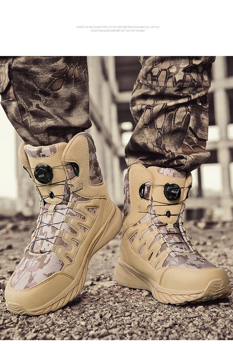 Large Outdoor Training Boots Men's Mountaineering Hiking Boots High Top Rotating Buckle Fashion Camouflage Sports Shoes
