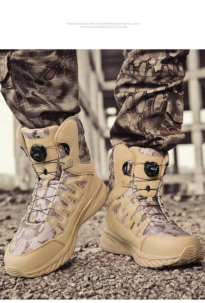 Large Outdoor Training Boots Men's Mountaineering Hiking Boots High Top Rotating Buckle Fashion Camouflage Sports Shoes