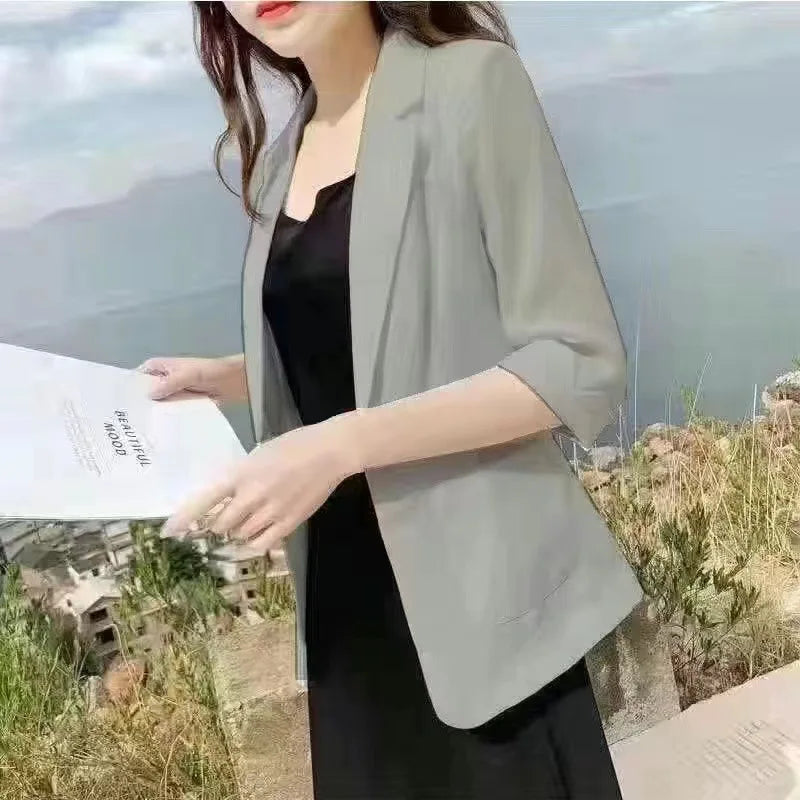 Linen Small Blazer For Women, Thin  Summer Suit, Korean Version, Sun Protection, Casual British Style, White And Black