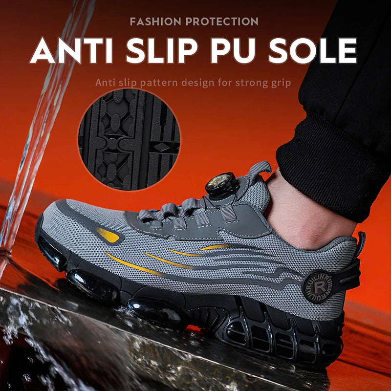 Rotating Button Safety Shoes Men Anti-smash Anti-puncture Work Shoes Fashion Men Safety Sport Shoes Security Protective BootsMen