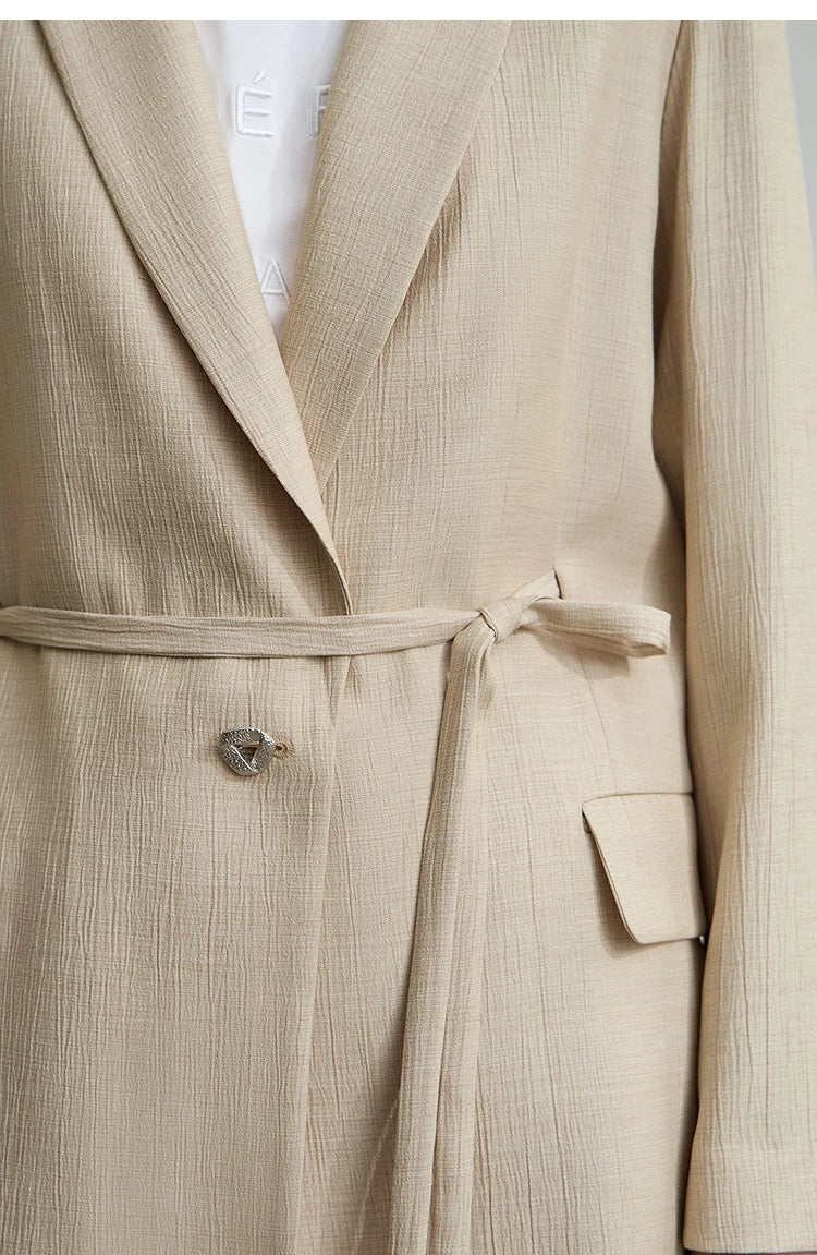 Office Lady Solid Blazers 2025 Autumn New Long Sleeves Loose Coat Notched Business Jacket Belt Women's Clothing 12543025