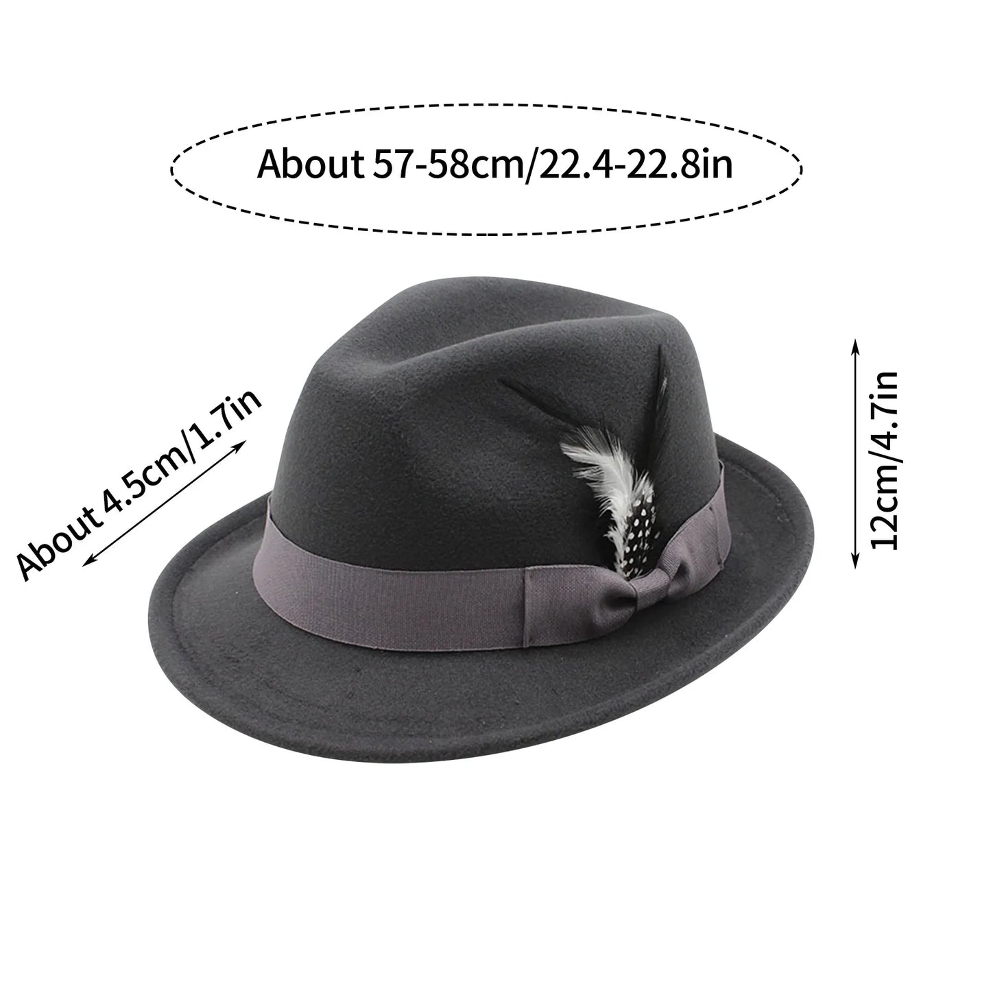 Vintage Fedora Hat Women Men Top Hat, Feather Felts Hat, Men's Jazz Hat European And American Gentleman Soft Woolen Hat