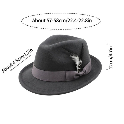 Vintage Fedora Hat Women Men Top Hat, Feather Felts Hat, Men's Jazz Hat European And American Gentleman Soft Woolen Hat