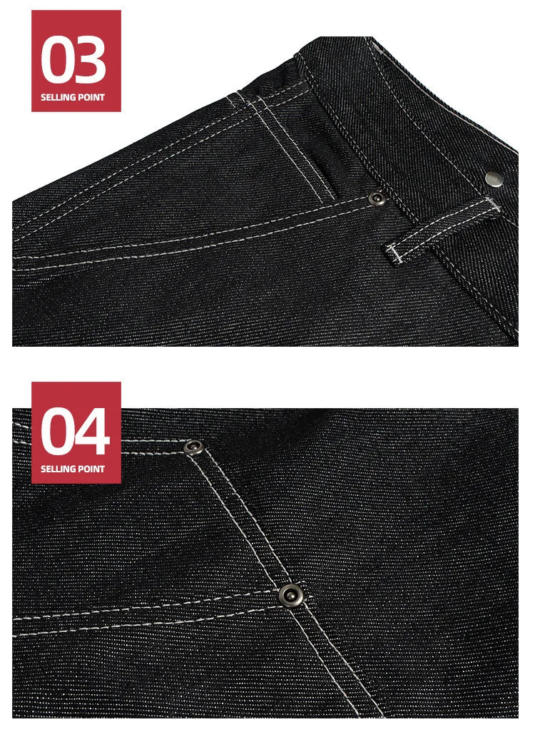 Black Original Cow Jeans Wood Trousers Bright Line Design Comfortable Fit Workwear Casual Pants ZJ118