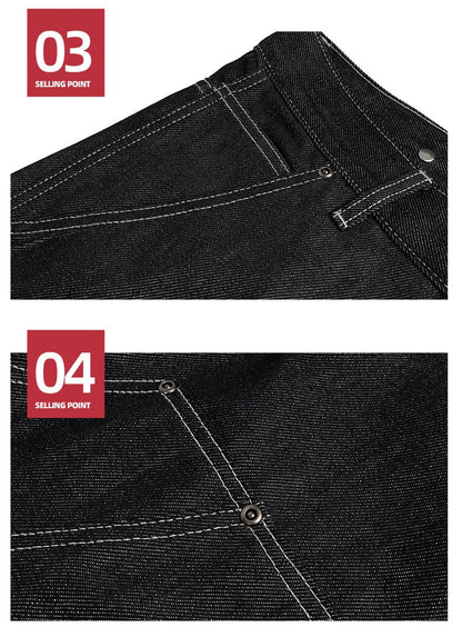 Black Original Cow Jeans Wood Trousers Bright Line Design Comfortable Fit Workwear Casual Pants ZJ118