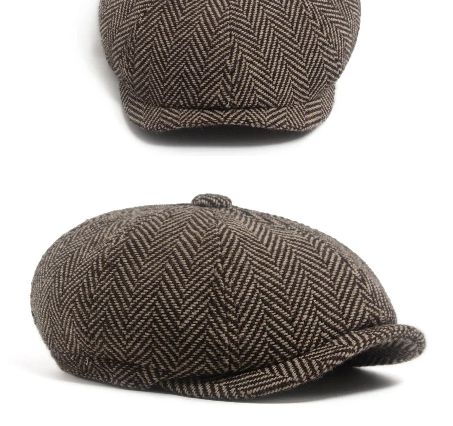 New Retro Herringbone Newsboy Cap For Men Autumn Winter Warm Beret Women Fashion Vintage Hat Hip Hop Female Flat Caps Berets