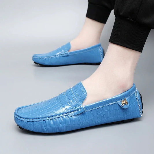 Patent Leather Loafers for Men, Crocodile Pattern, Korean Style, Trendy, Popular Casual Leather Shoes, Slip-On Loafers, Lazy Shoes
