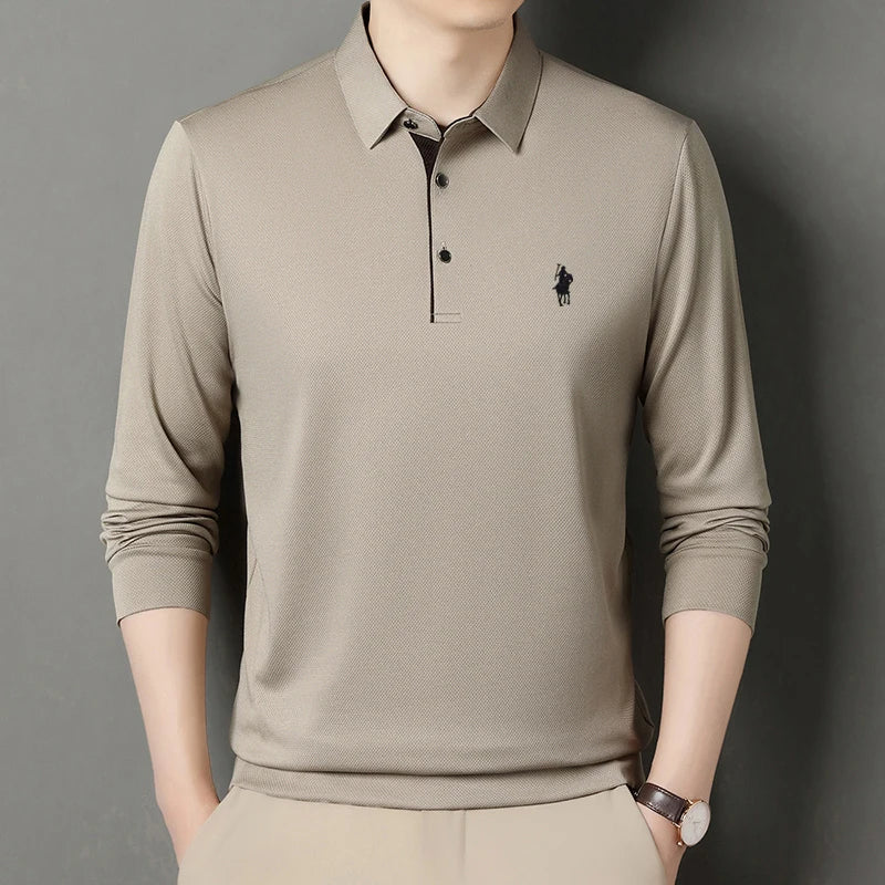Spring and Autumn Pure Cotton Men's Long Sleeve Collar T-shirt Business Casual Fashion Comfortable Versatile Polo Shirt