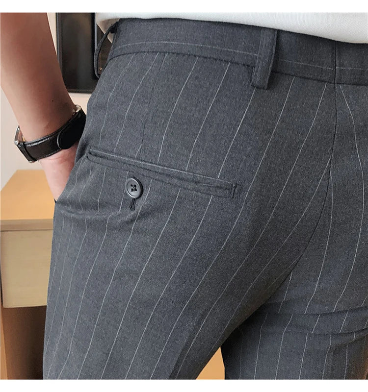 High Quality Fashion Striped Casual Men's Suit Pants 2026 New Business Office Social Wedding Slim Fit Trousers Oversized Size