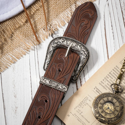 A Casual, Individual and Retro Belt, Western-Style Clothing Accessory, Metal Buckle, PU Belt, Suitable for Both Men and Women