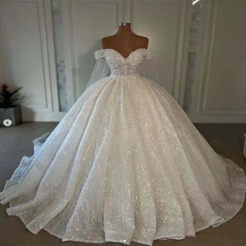 Customized Sweetheart  Appliques Sequined Wedding Dress 2026 Court Train Tulle Off the Shoulder New Style Ball Gown Bridal Gowns
