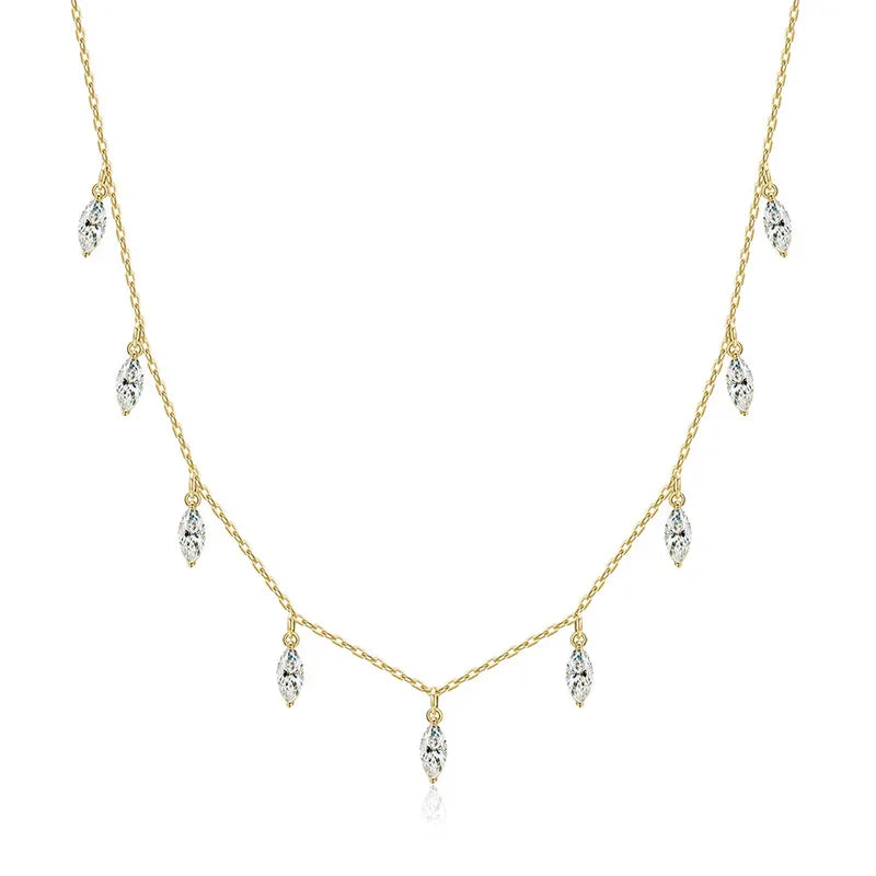 Certified 3*6mm Marquise Cut Moissanite Necklace 9 Gems Pendant Girls Gift Lab Diamond Chain 100% Real Pure 925 Silver