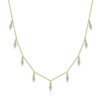 Certified 3*6mm Marquise Cut Moissanite Necklace 9 Gems Pendant Girls Gift Lab Diamond Chain 100% Real Pure 925 Silver