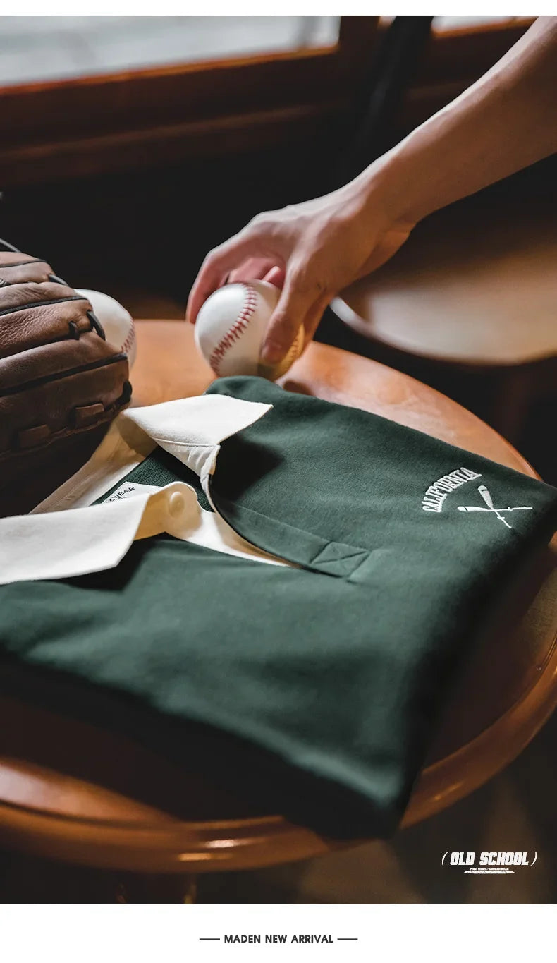 Contrasting Color Short Sleeve T-shirts for Men Summer Green Loose Fit Polo Shirt Casual Embroidery Tee Tops for Daily