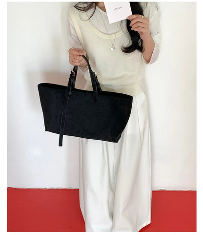 Retro Faux Suede Tote Women Bag Large Capacity Shoulder Bags for Women 2026 Matte Texture Designer Handbags and Purses Shopper