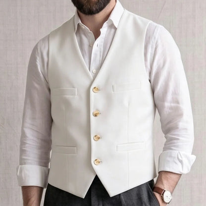 Men Vest Gray Solid Single Button V Neck Waistcoat For Wedding Banquet Business Party Office Work Casual Daily Men Suit Vest