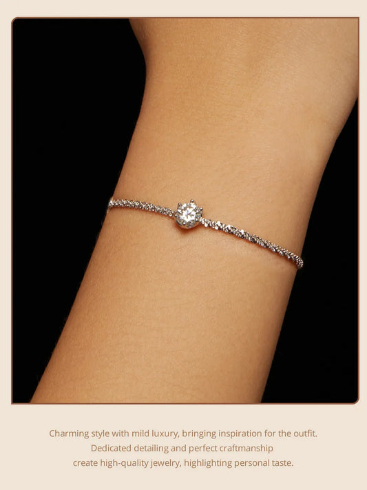 Bracelet en moissanite ronde blanche pour femme, bracelet élégant en argent sterling 925 et diamant de laboratoire de 1 carat