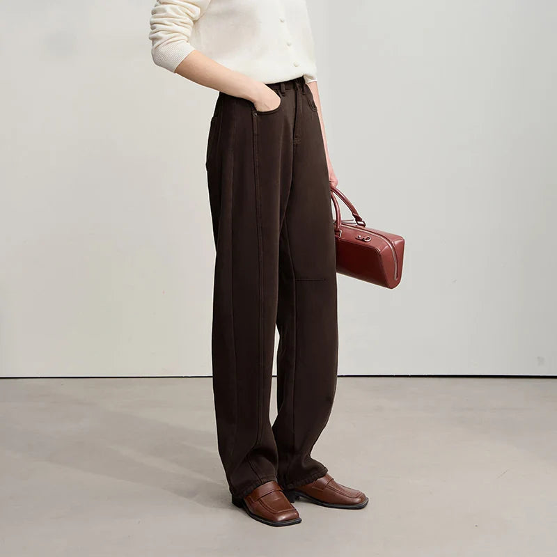 Cotton Jeans 2025 Winter New Solid Color Loose Wide-leg Denim Pant Thicken Warm Versatile Jean Trousers For Ladies 12554073