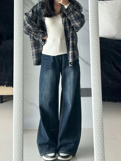 Womens Jeans Baggy Jeans Y2k Retro  Loose Straight Leg Washed Denim High Waist Slimming Comfort Fit Long Pants For Women